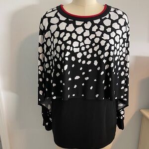 Rachel Cole Blouse- Black-White With Red Accent At The Top- Size Medium
